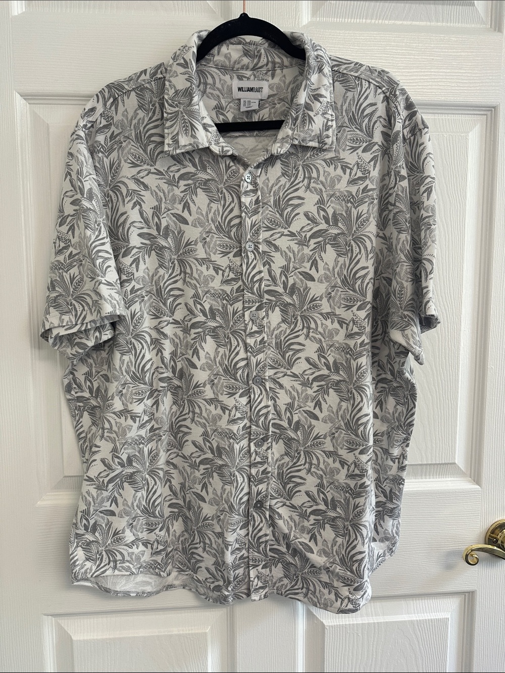 William Rast Gray Leaf-Print Short Sleeve Button-Down Shirt